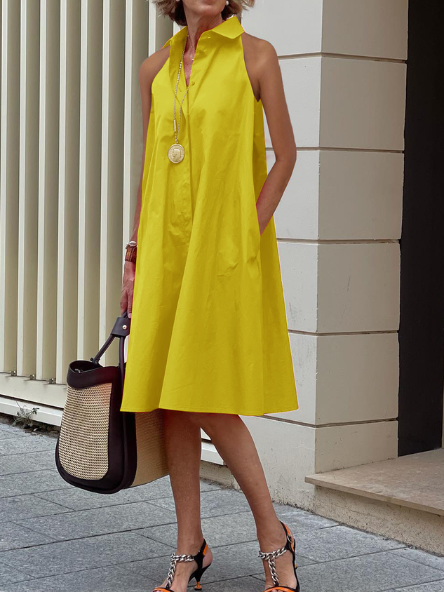 Urban Loose Sleeveless Shirt Collar Short Dress With No Shirt Dress
