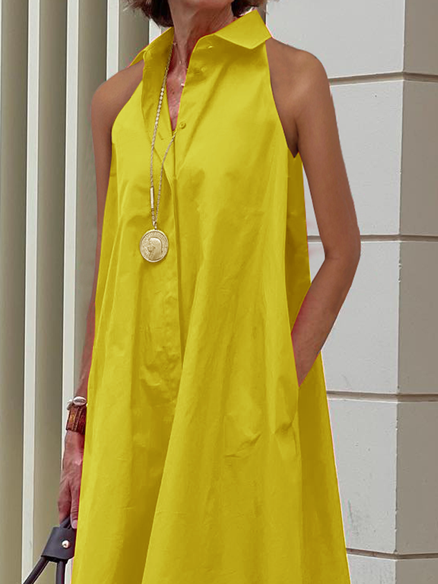 Urban Loose Sleeveless Shirt Collar Short Dress With No Shirt Dress