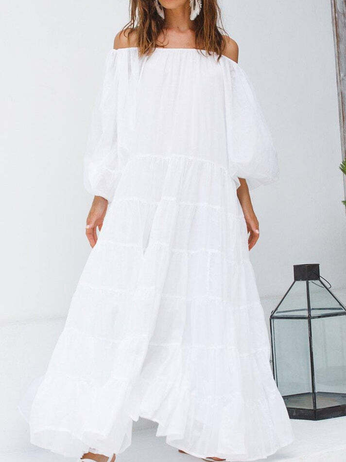 Solid Color Long Sleeve Linen Maxi Dress