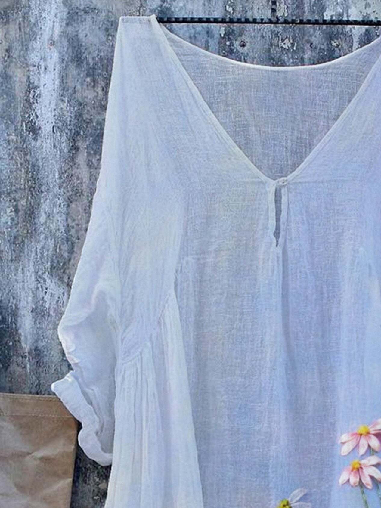 Women Holiday V Neck Long Sleeve A-Line Weaving Dress