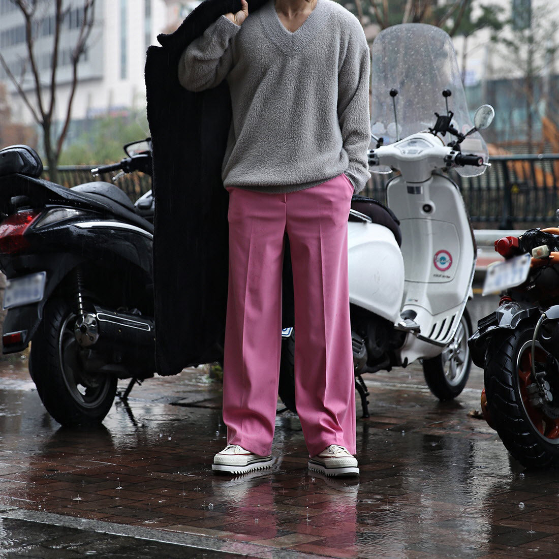 Double-breasted casual suit straight-leg trousers